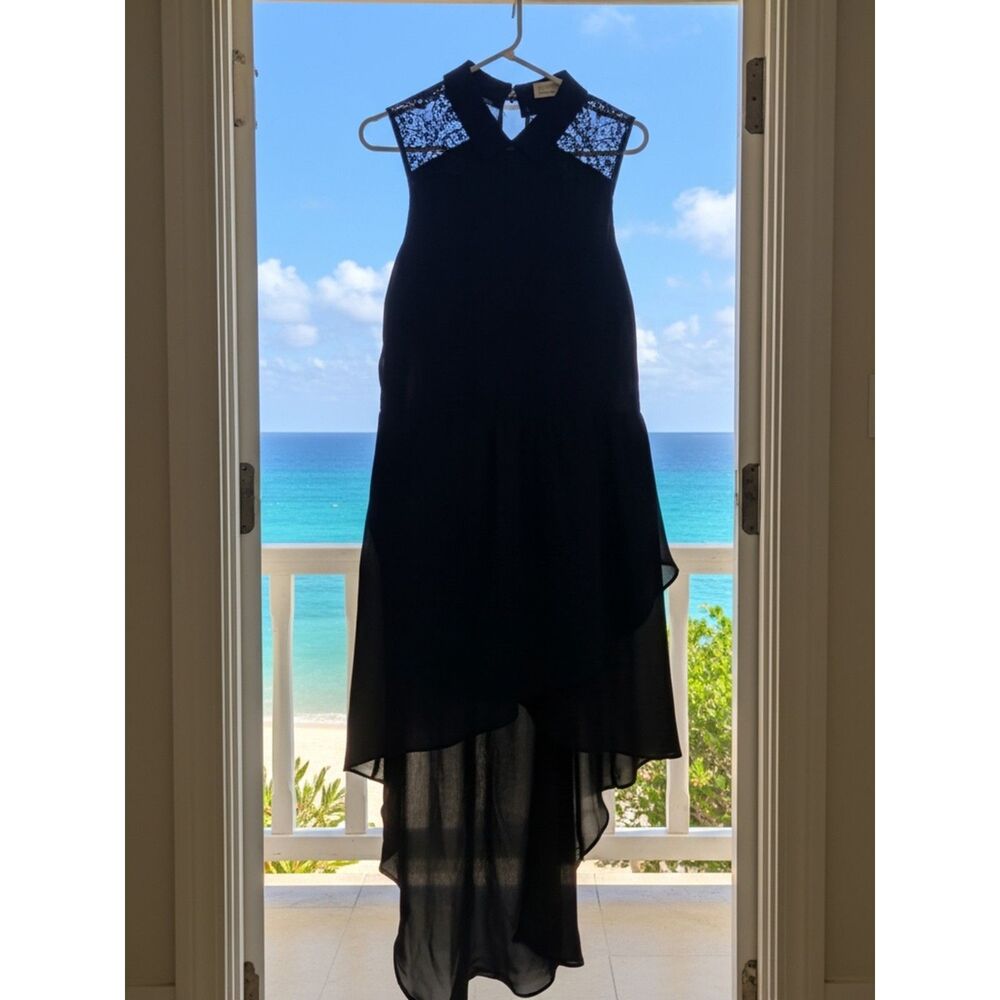 NWOT Love Tree Women's M Black Sheer Overlay Lace Back Midi Maxi Dress